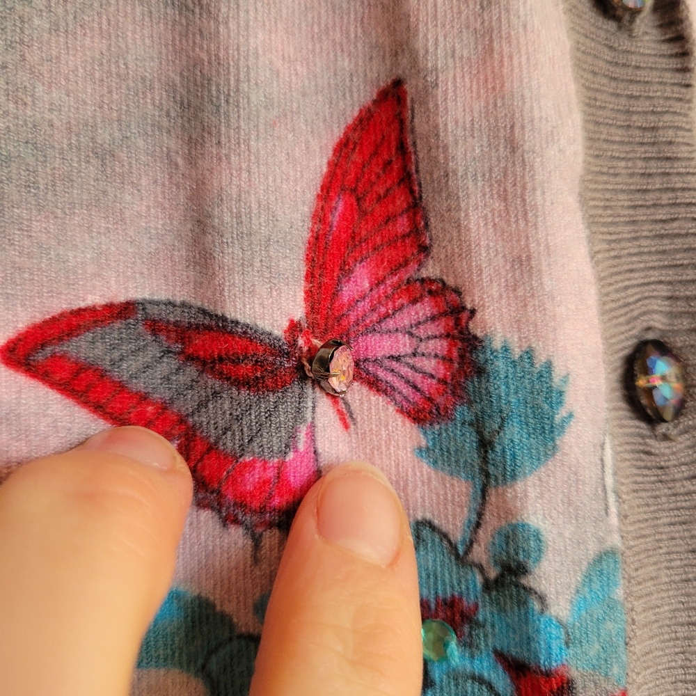 Vertigo Paris Silk Floral Cardigan with Butterfly Accents, Size: Medium - Picture 13 of 16